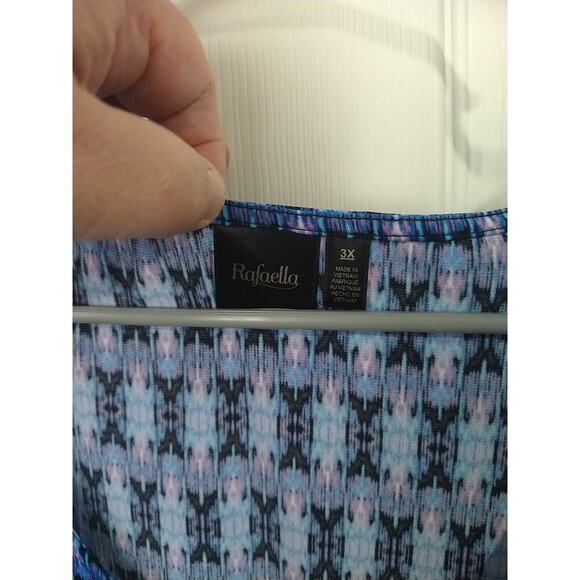 Rafaella Woman 3X Blouse Blue Aztec Western Argyle Wide 3/4 Sleeve Front Tie - Picture 4 of 9